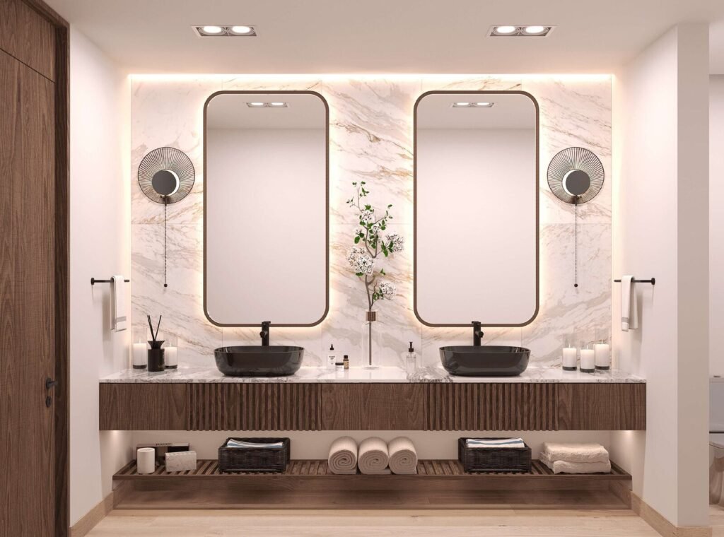 Baño principal con doble lavabo – Artemisa Beach Residence