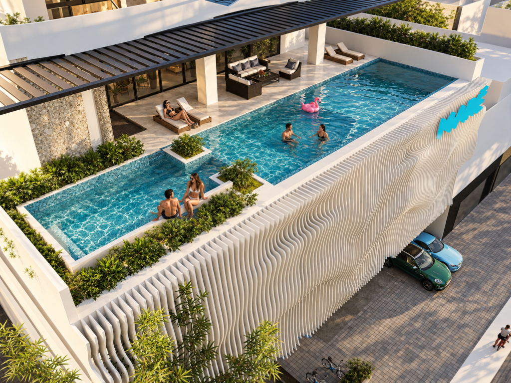 Render de la alberca infinity de Maré